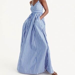 J. Crew Long Drapey Spaghetti Strap Full Maxi Dress Blue & White Stripe Size 4
